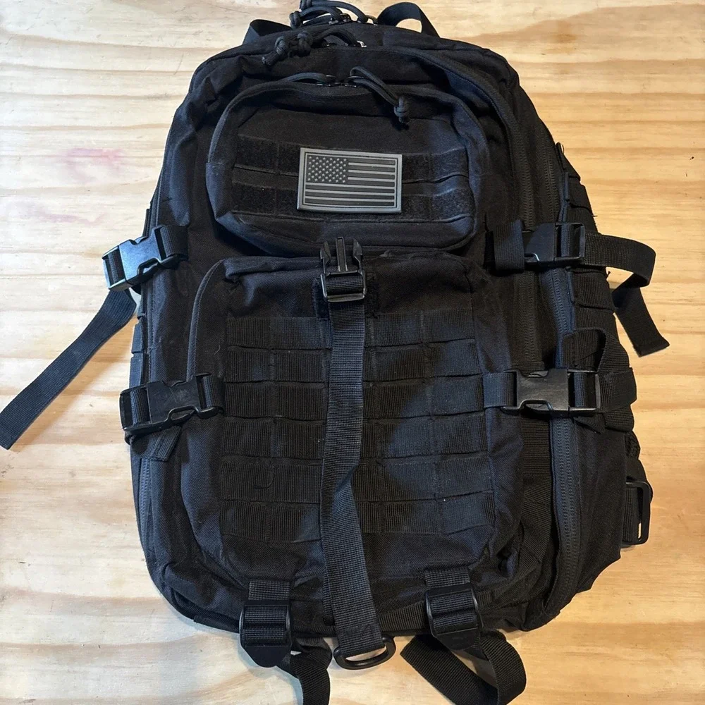 Black Military Tactical Backpack USA Patch Preowned Very Good Unbranded
